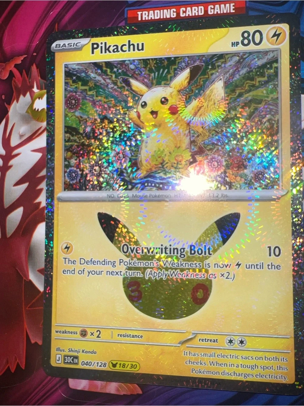 Pokemon Pikachu Holographic Trading Card - Yellow, Black, Red Accents